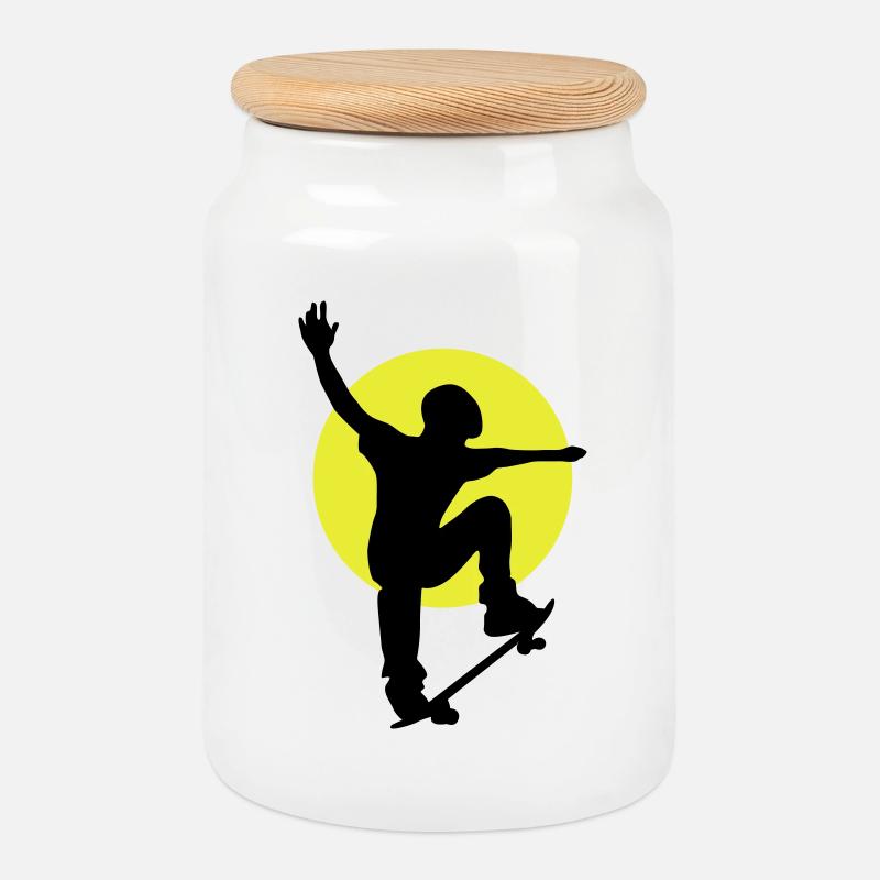 Skateboarder Sonne - Keksdose mit Holzdeckel - Weiß