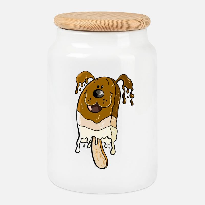 Chien sur un bâton - esquimaux - Crème glacée - Boîte à biscuits avec couvercle en bois - blanc
