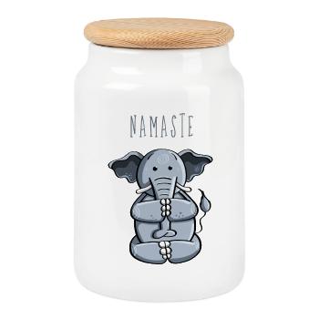 Namaste Yoga Elephant - Méditation - Fun - Comic - Boîte à biscuits avec couvercle en bois - blanc - Devant