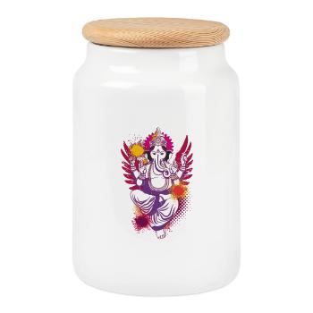 Ganesha colorful your god of luck - Cookie Jar with Wooden Lid - white - Front
