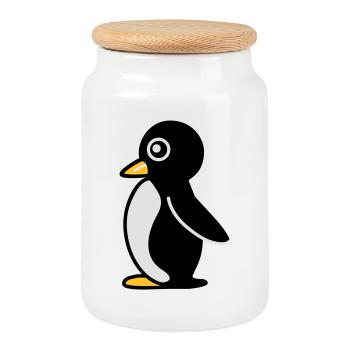 Minimalistischer Pinguin - Keksdose mit Holzdeckel - Weiß - Vorne