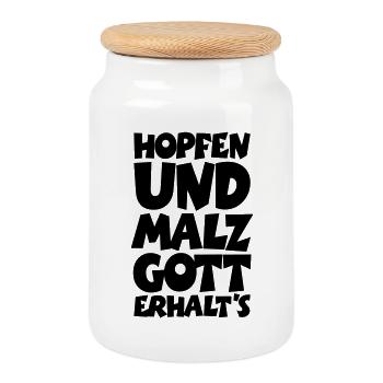 Hopfen und Malz Gott erhalts Bier Spruch - Keksdose mit Holzdeckel - Weiß - Vorne