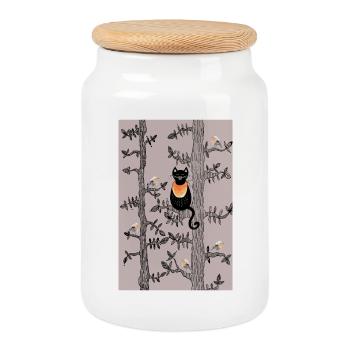 Cat & Robin Poster - Cookie Jar with Wooden Lid - white - Front