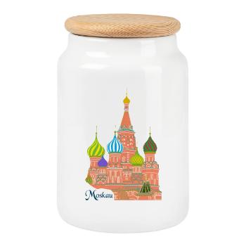Moscou Cathédrale Basilius - Boîte à biscuits avec couvercle en bois - blanc - Devant