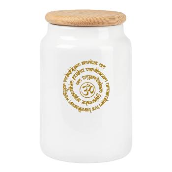 Yoga Mantra Motiv Tryambakam Heilmantra Gold - Keksdose mit Holzdeckel - Weiß - Vorne