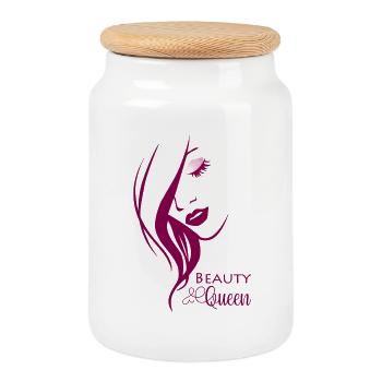 Beauty Queen - Cookie Jar with Wooden Lid - white - Front