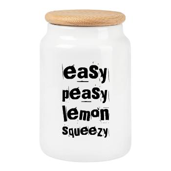 Easy Peasy Lemon Squeezy – Lustiger Spruch - Keksdose mit Holzdeckel - Weiß - Vorne