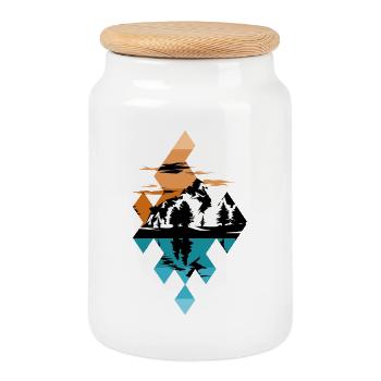 Pattern Mountains Mountain Lake Symbol Logo icon Graphic - Cookie Jar with Wooden Lid - white - Front
