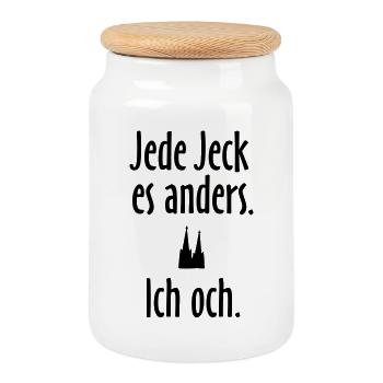 Jede Jeck es anders - Ich och Köln Spruch - Keksdose mit Holzdeckel - Weiß - Vorne