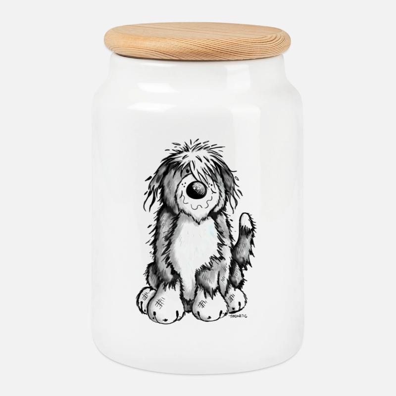 Niedlicher Bearded Collie - Keksdose mit Holzdeckel - Weiß
