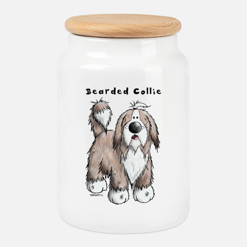 Hier ist der Bearded Collie - Keksdose mit Holzdeckel - Weiß