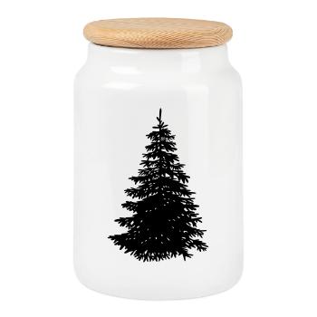 Christmas tree - Cookie Jar with Wooden Lid - white - Front