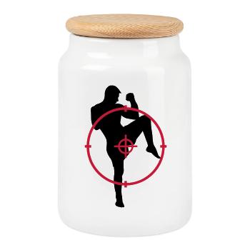 Kickboxing / Kick-Boxeur / Kick Boxing / - Boîte à biscuits avec couvercle en bois - blanc - Devant