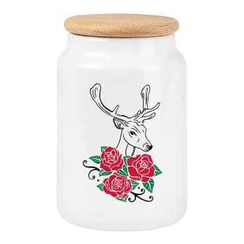 Deer Deer Antlers Roses Octobre-Fest - Boîte à biscuits avec couvercle en bois - blanc - Devant