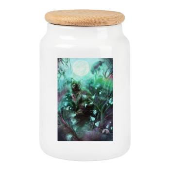 Chat de la forêt dans la forêt magique - Boîte à biscuits avec couvercle en bois - blanc - Devant