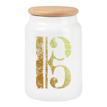 C Clef - Viola Key - Tenor Clef (Ancient Gold) - Cookie Jar with Wooden Lid - white - Front