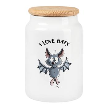 I Love Bats - Fledermaus - Fledermäuse - Keksdose mit Holzdeckel - Weiß - Vorne