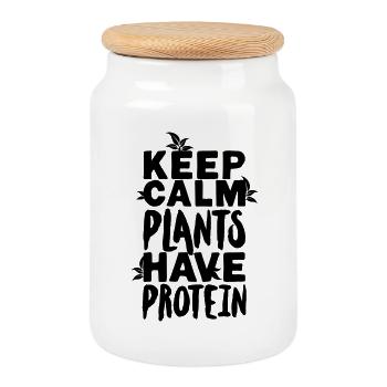 Keep calm plants have protein - Keksdose mit Holzdeckel - Weiß - Vorne