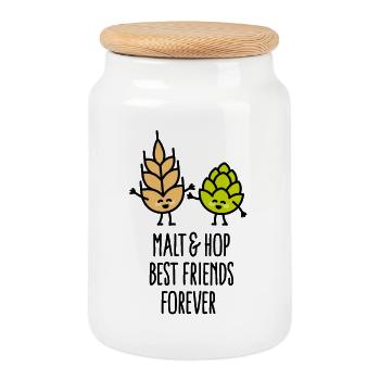 Malt hop best friends forever BFF lustig Bier Vati - Keksdose mit Holzdeckel - Weiß - Vorne