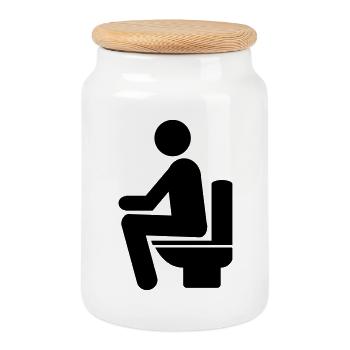 MANN AUF TOILETTE - Keksdose mit Holzdeckel - Weiß - Vorne