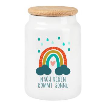 Nach Regen kommt Sonne - Regenbogen mit Herz - Keksdose mit Holzdeckel - Weiß - Vorne