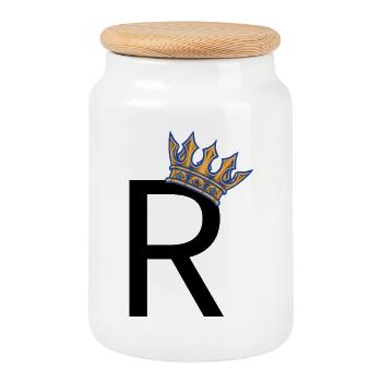 R avec couronne – Motif royal de faute de frappe - Boîte à biscuits avec couvercle en bois - blanc - Devant