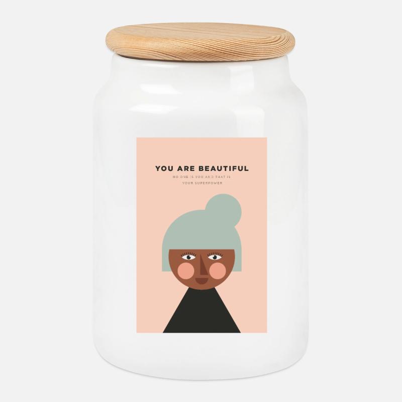TU ES BELLE - Boîte à biscuits avec couvercle en bois - blanc