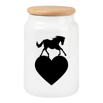 Cheval avec coeur - Boîte à biscuits avec couvercle en bois - blanc - Devant