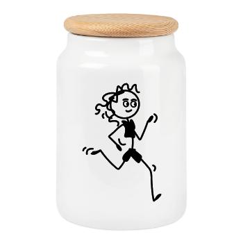 Runner girl or woman - Cookie Jar with Wooden Lid - white - Front