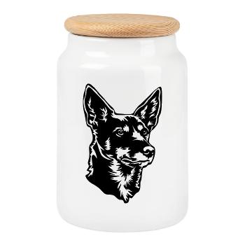 Tête de kelpie australienne - Boîte à biscuits avec couvercle en bois - blanc - Devant