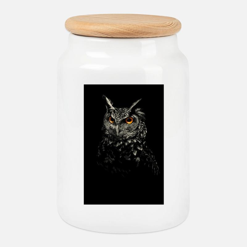 Owl - Cookie Jar with Wooden Lid - white