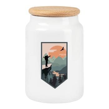 Hiking - Cookie Jar with Wooden Lid - white - Front