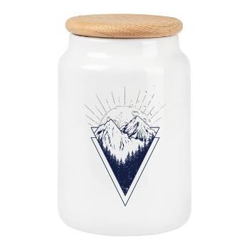 Moonlit Peaks Triangle - Cookie Jar with Wooden Lid - white - Front