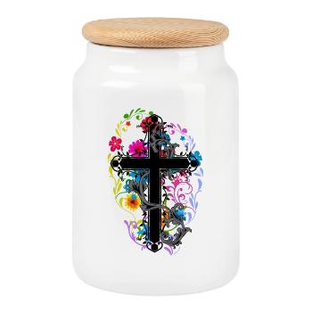 Blumen Blüten Kreuz Jesus Gott Kreuze Flora - Keksdose mit Holzdeckel - Weiß - Vorne