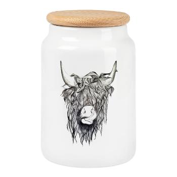 Yak Buffle Bœuf Vache Bison Taureau Corne Langue Taureau Taureau - Boîte à biscuits avec couvercle en bois - blanc - Devant