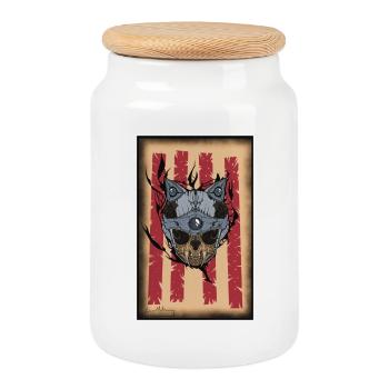 Mech Cat - Cookie Jar with Wooden Lid - white - Front