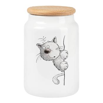White Cats I Cat Friends Gift - Cookie Jar with Wooden Lid - white - Front