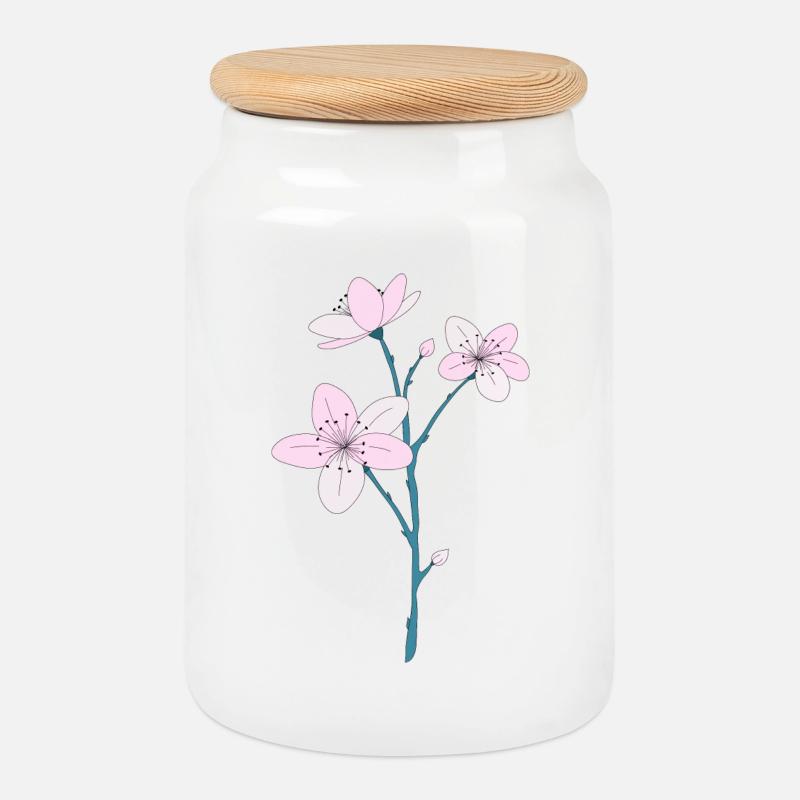 Kirschblüten - Keksdose mit Holzdeckel - Weiß