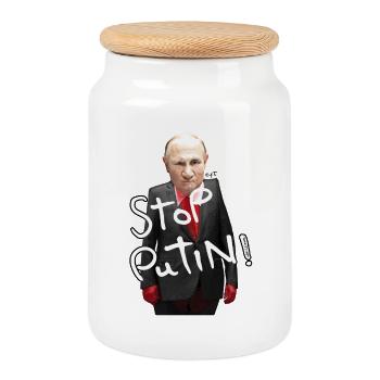 Motif de protestation contre Arrêter Poutine - Boîte à biscuits avec couvercle en bois - blanc - Devant