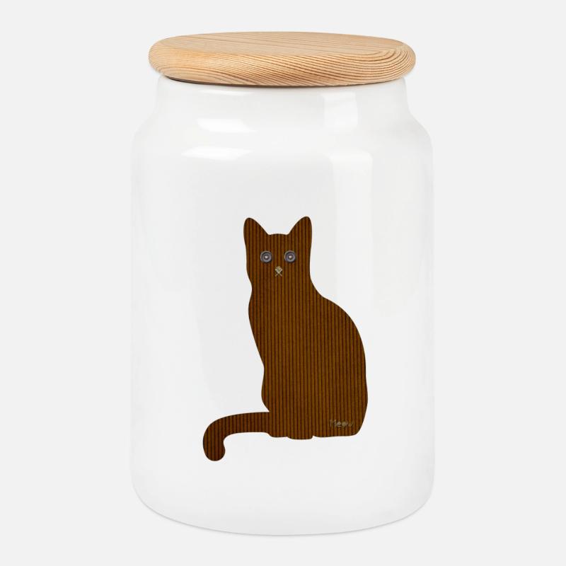 Katze Meow - Keksdose mit Holzdeckel - Weiß