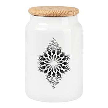Ornamental Mandala - Cookie Jar with Wooden Lid - white - Front