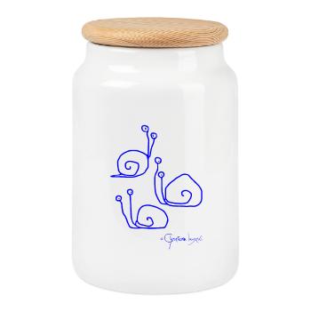 Snailmeeting © Chyropterum Innoxius - Cookie Jar with Wooden Lid - white - Front