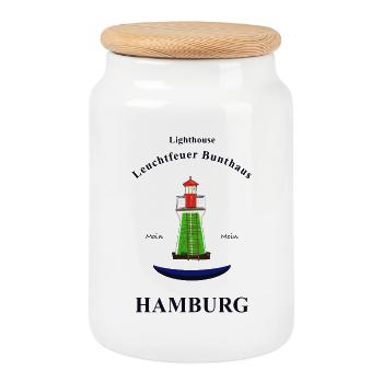 Leuchtfeuer Bunthaus Hamburg, Handzeichnung - Keksdose mit Holzdeckel - Weiß - Vorne
