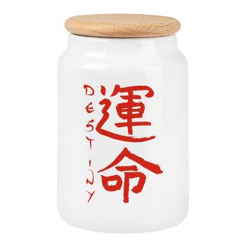 Kanji japonais rouge pour le mot destin - Boîte à biscuits avec couvercle en bois - blanc - Devant