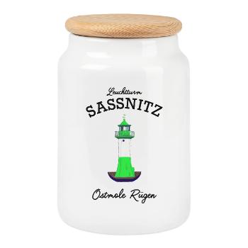 Insel Rügen, Leuchtturm Sassnitz, deutsche Ostsee - Keksdose mit Holzdeckel - Weiß - Vorne