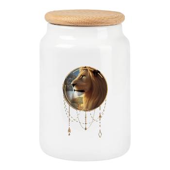 Awesome lion at sunset - Cookie Jar with Wooden Lid - white - Front