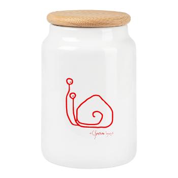 Snailsolomeeting © Chyropterum Innoxius - Cookie Jar with Wooden Lid - white - Front