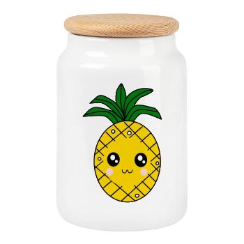 Carnaval, Carnaval, costumes, ananas - Boîte à biscuits avec couvercle en bois - blanc - Devant