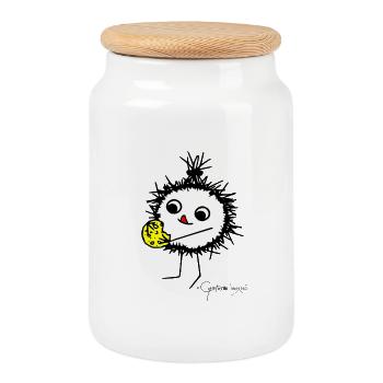 Woolly Beastie: "Delicious!" - Bestiolus Lanosus - Cookie Jar with Wooden Lid - white - Front