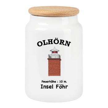 Insel Föhr, kultiger Leuchtturm Olhörn, Nordsee - Keksdose mit Holzdeckel - Weiß - Vorne